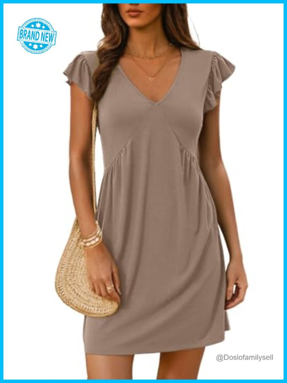 Womens Summer Mini Dress V Neck Ruffle Sleeve Casual Sundress